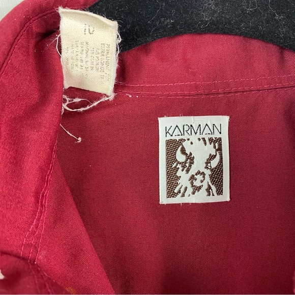 Karman Vintage Flower Horseshoe Embroidered Pearl Snap Burgundy Shirt M 8/10 - Picture 5 of 5